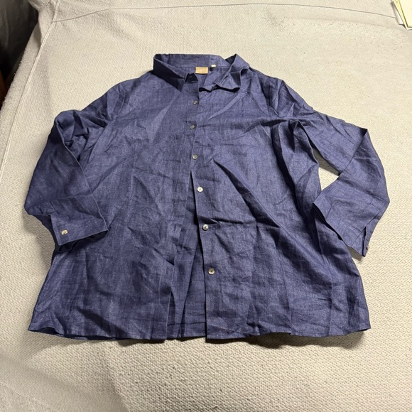Finity Naturals Vintage 100% Linen Blue Resort Casual Button-Up Shirt XLarge EUC - Picture 1 of 6